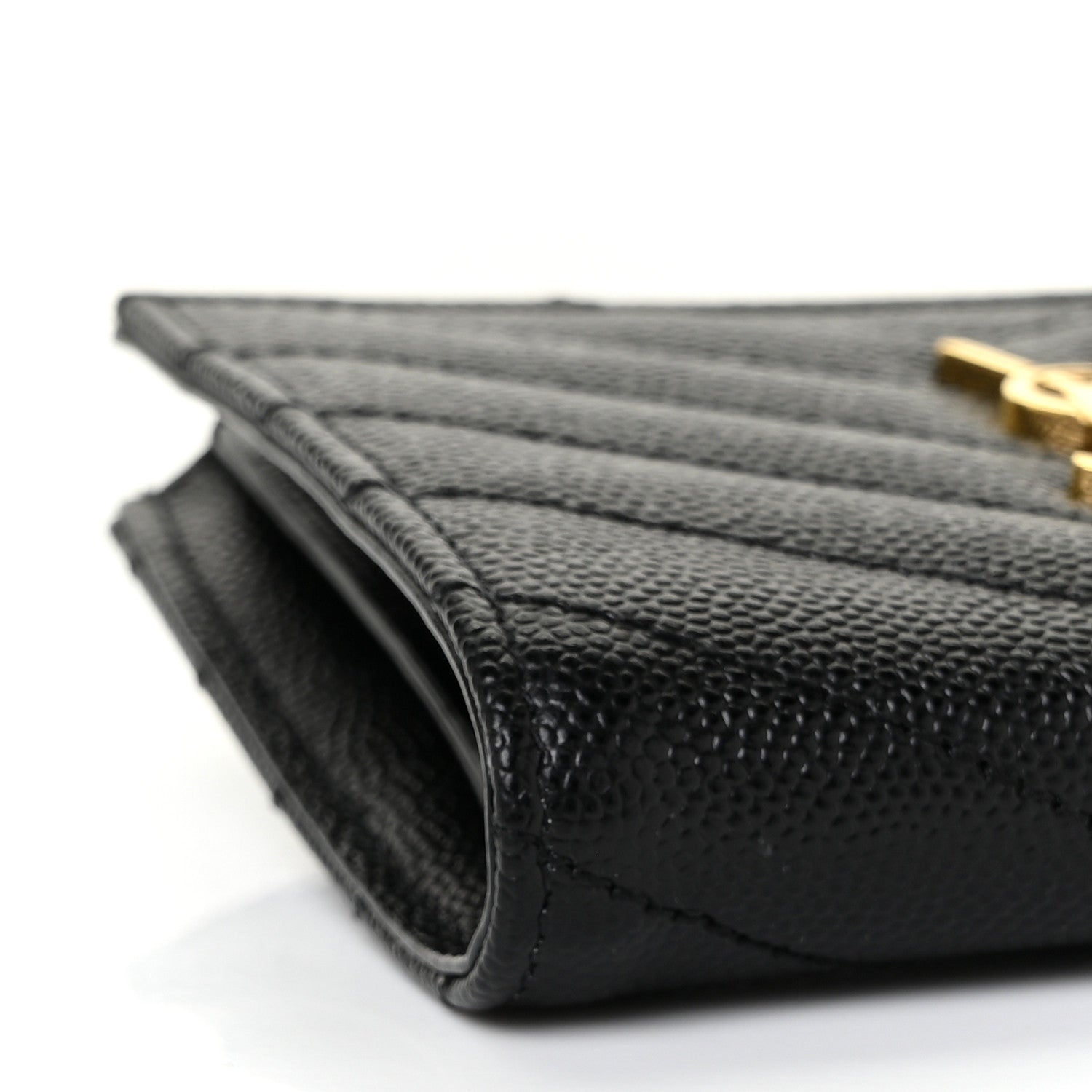 Saint Laurent Grain De Poudre Matelasse Chevron Monogram Zipped Card Case Black 7 of 9