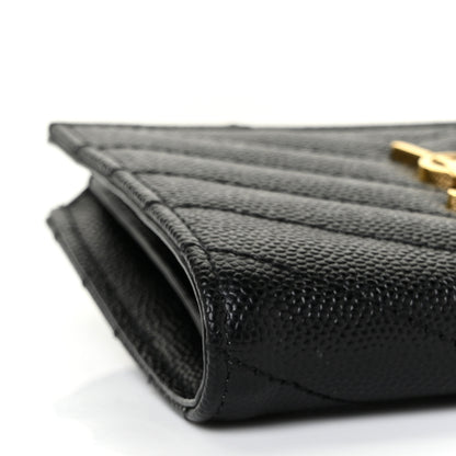 Saint Laurent Grain De Poudre Matelasse Chevron Monogram Zipped Card Case Black 7 of 9
