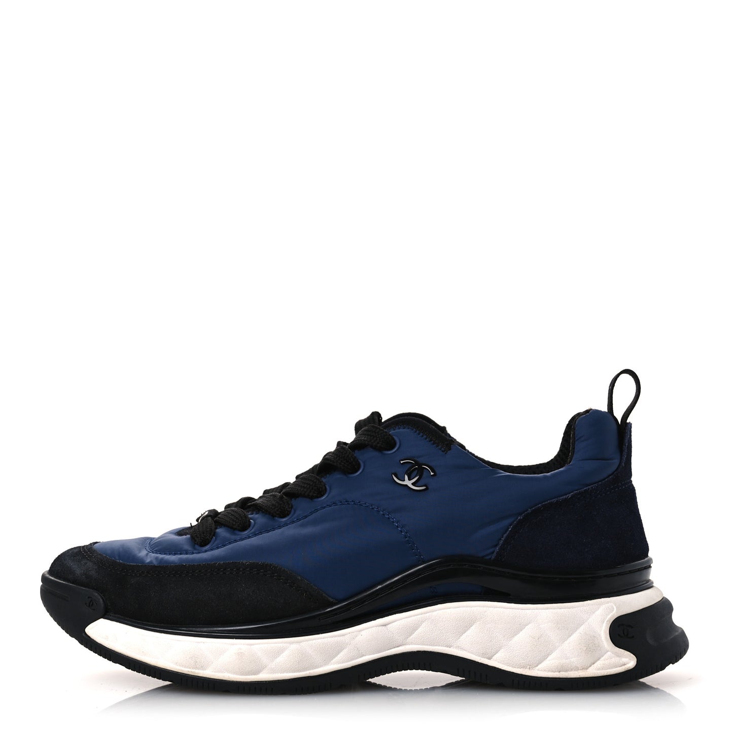Nylon Suede Calfskin Womens Logo Sneakers 36 Dark Navy Blue 39 Dark Navy Blue