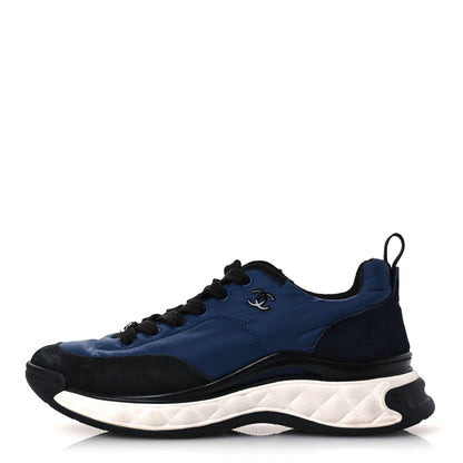 Chanel Nylon Suede Calfskin Womens Logo Sneakers 36 Dark Navy Blue 39 Dark Navy Blue 1 of 12