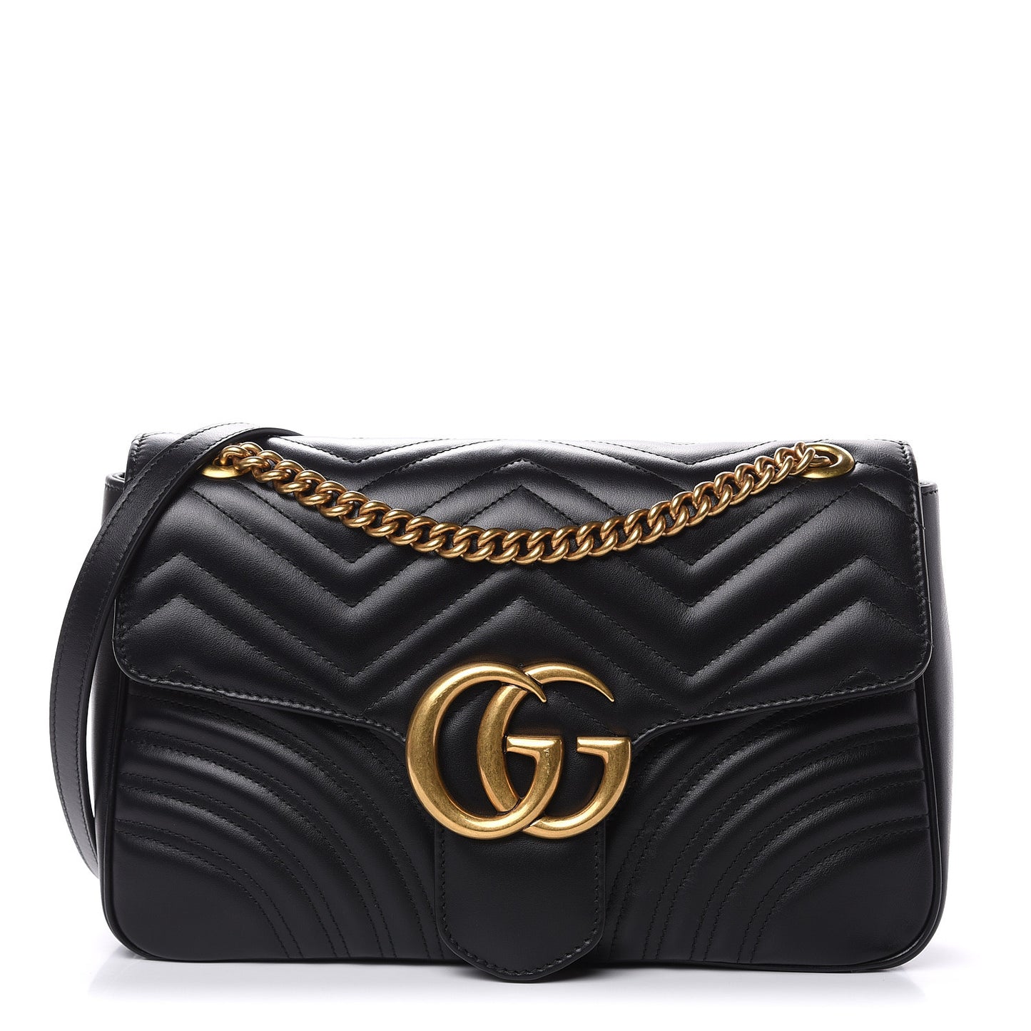 Calfskin Matelasse Medium GG Marmont Shoulder Bag Black