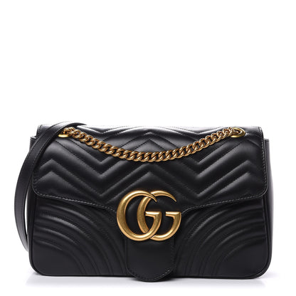 Gucci Calfskin Matelasse Medium GG Marmont Shoulder Bag Black 1 of 10