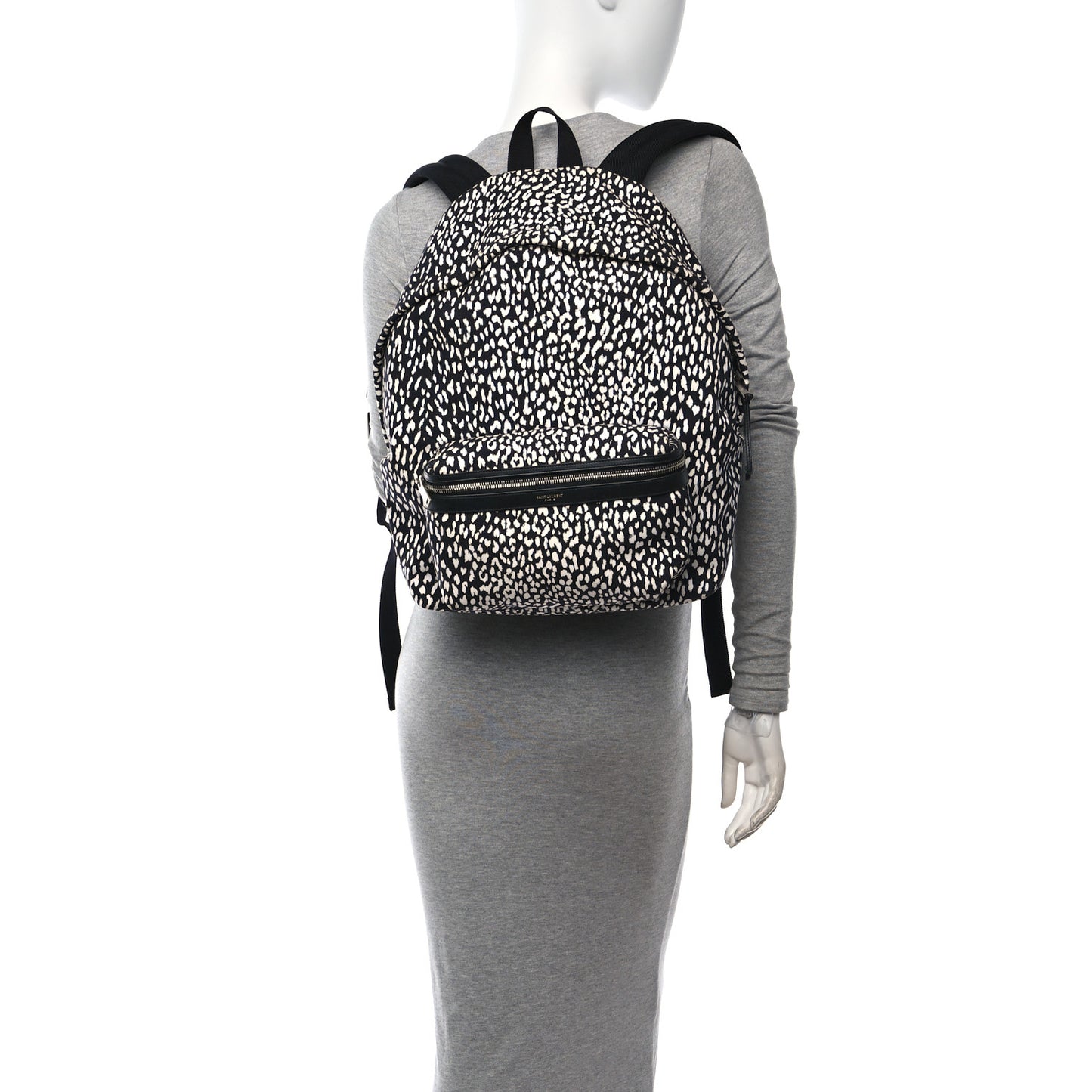 Canvas Leopard Print City Backpack Black White