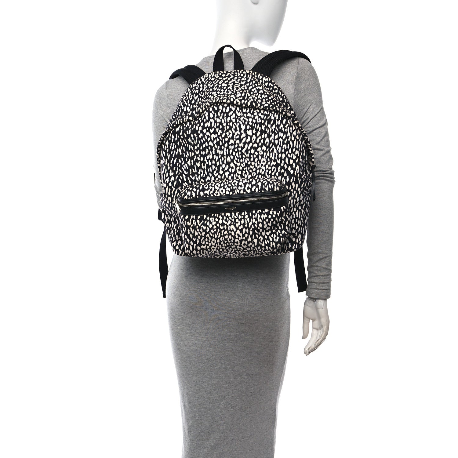 Saint Laurent Canvas Leopard Print City Backpack Black White 2 of 10