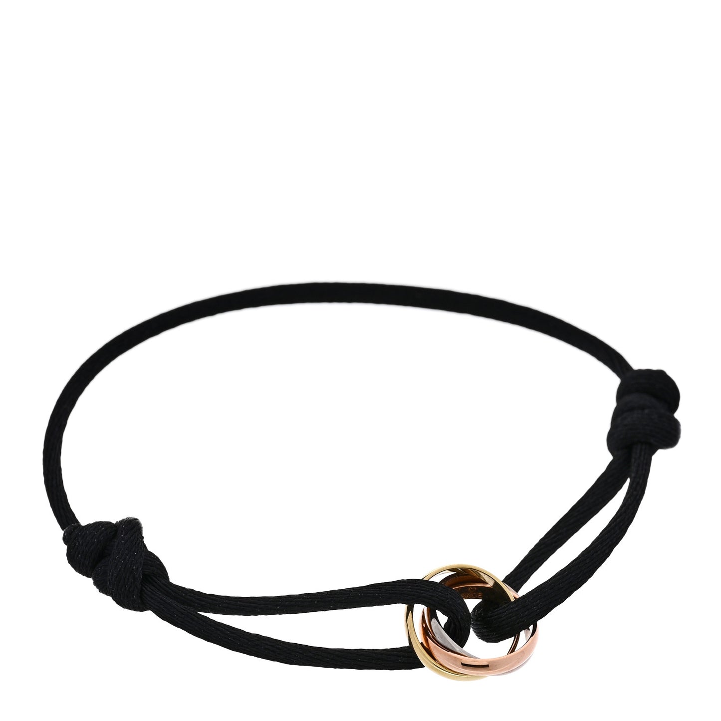 18k Pink Yellow White Gold Trinity Adjustable Cord Bracelet Black