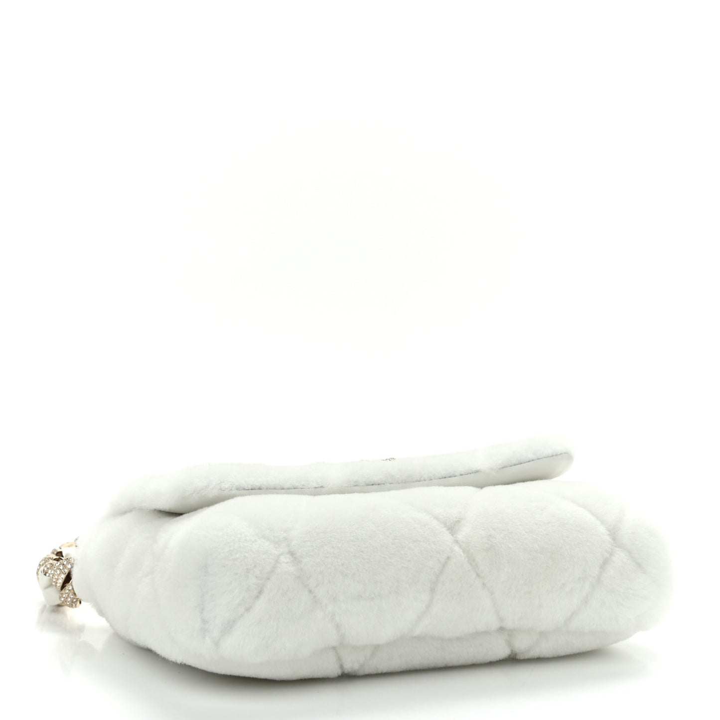 Shearling Lambskin Crystal Strass Flap White