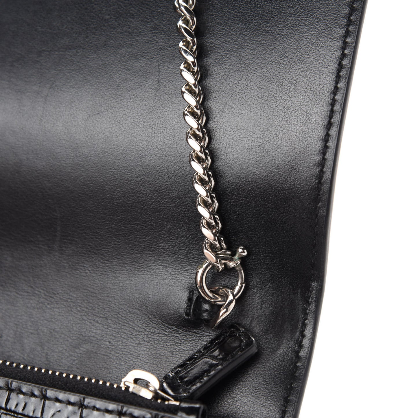 Calfskin Crocodile Embossed Monogram Sunset Top Handle Chain Wallet Black