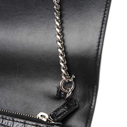 Saint Laurent Calfskin Crocodile Embossed Monogram Sunset Top Handle Chain Wallet Black 8 of 12