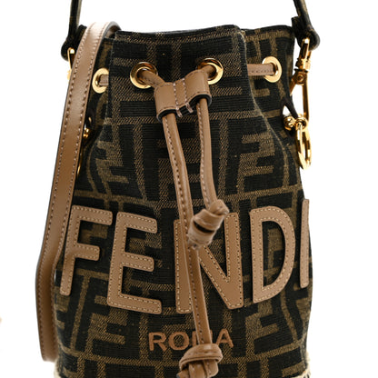Fendi Fabric Jacquard Vitello Grace Raffia FF 1974 Logo Mini Mon Tresor Bucket Bag Tobacco Moro Sand 8 of 10