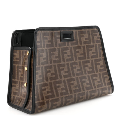Fendi Glazed Fabric Vitello Century FF 1974 Stamp Patch Mini Peekaboo Defender Cover Mogano Panna Black 3 of 8