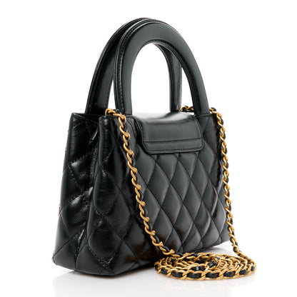 Chanel Shiny Aged Calfskin Quilted Nano Kelly Shopper Black 3 of 11