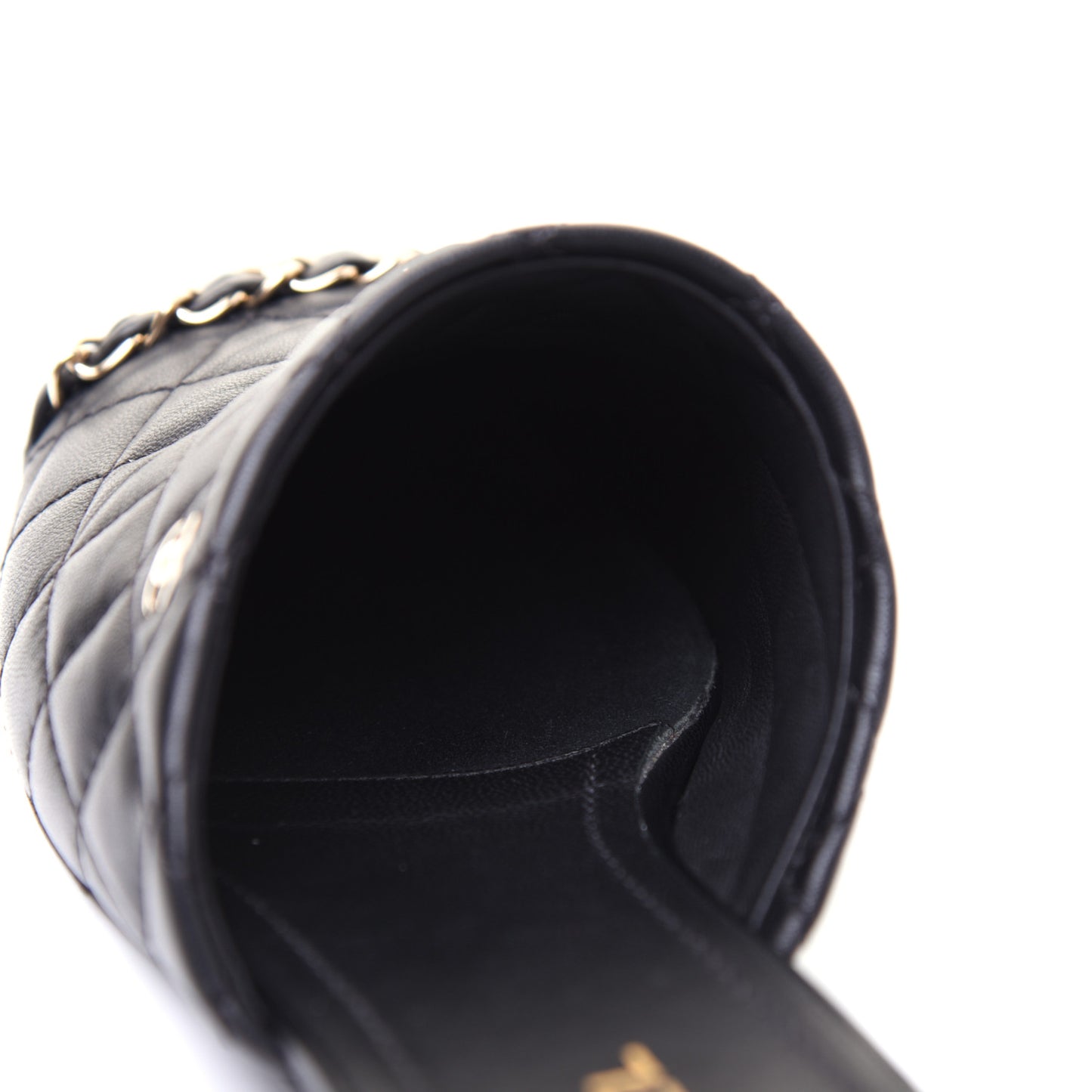 Lambskin Patent Quilted Chain Mules 37.5 Black