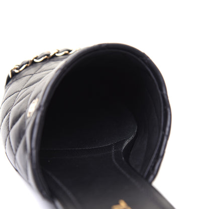 Chanel Lambskin Patent Quilted Chain Mules 37.5 Black 15 of 16
