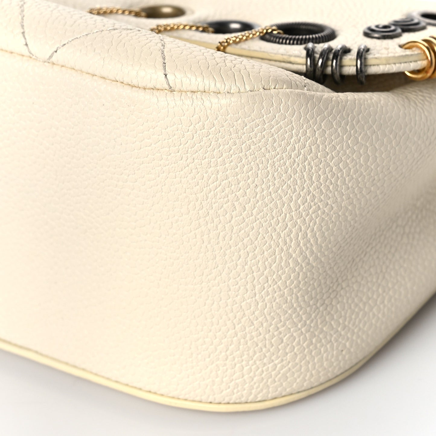 Caviar Quilted Grommet Embellished Small Piercing Chic Flap Bag Ivory