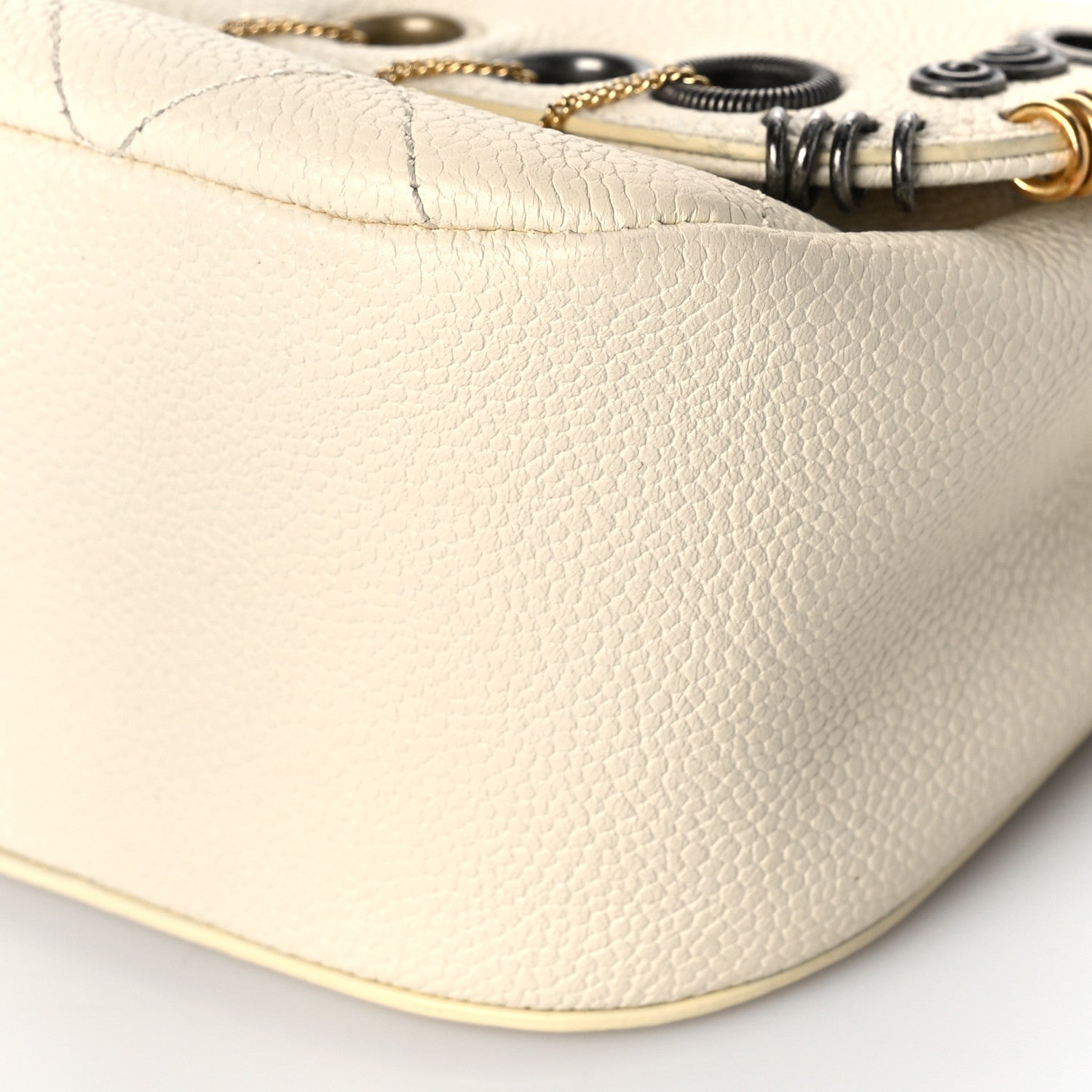 Chanel Caviar Quilted Grommet Embellished Small Piercing Chic Flap Bag Ivory 9 of 10