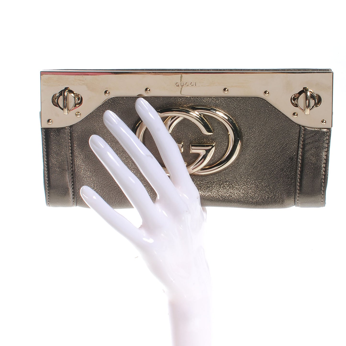 Metallic Calfskin Britt Clutch Pewter