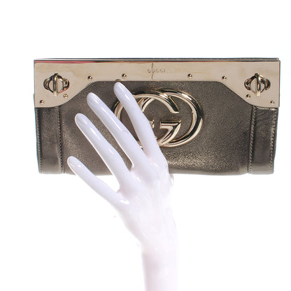 Gucci Metallic Calfskin Britt Clutch Pewter 2 of 8