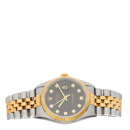 Rolex Stainless Steel 18K Yellow Gold Diamond 36mm Oyster Perpetual Datejust Watch Black 16233 2 of 4