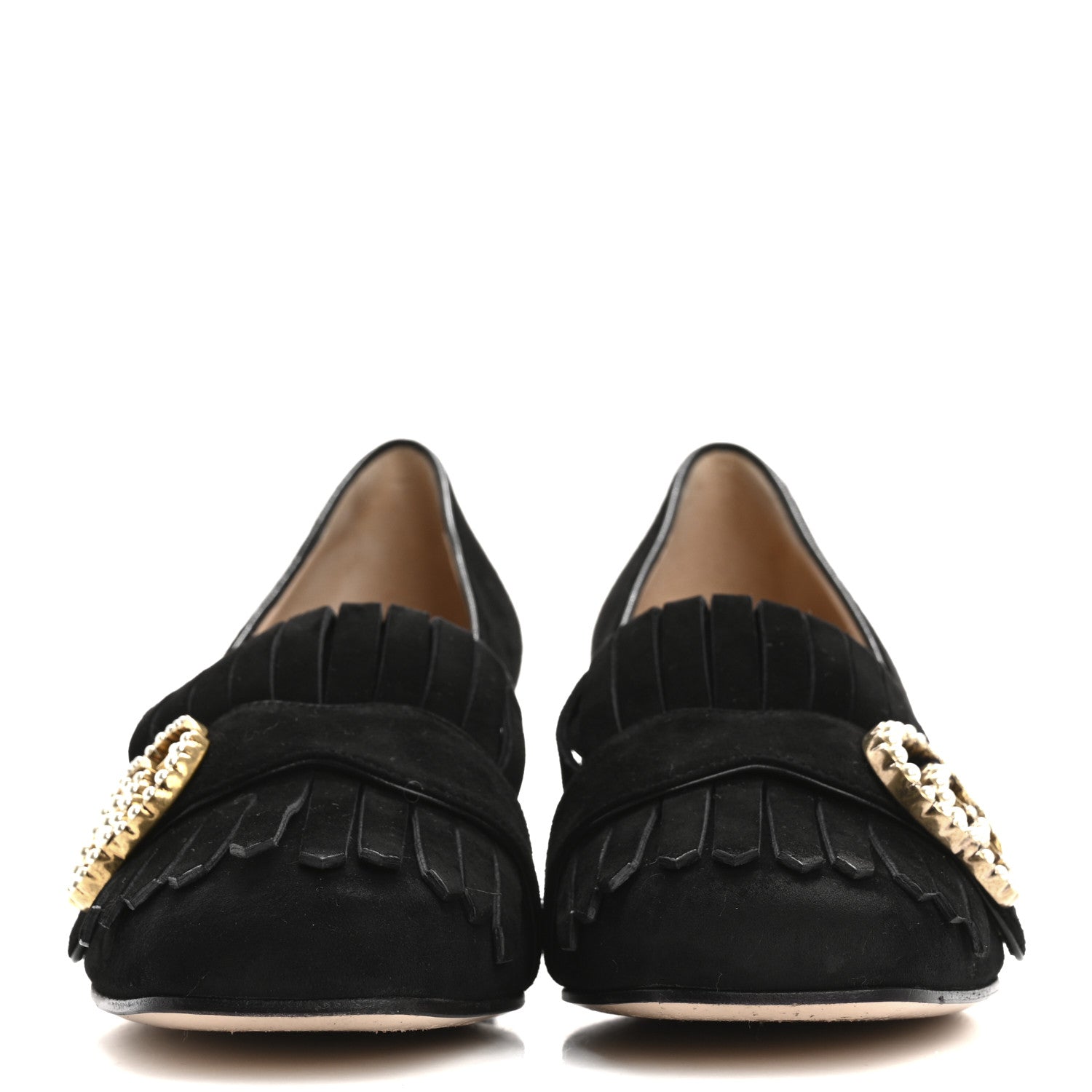 Gucci Kid Scamosciato Pearly GG Marmont Fringe 50mm Loafer Pumps 35.5 Black 3 of 12