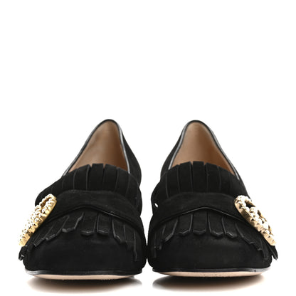 Gucci Kid Scamosciato Pearly GG Marmont Fringe 50mm Loafer Pumps 35.5 Black 3 of 12