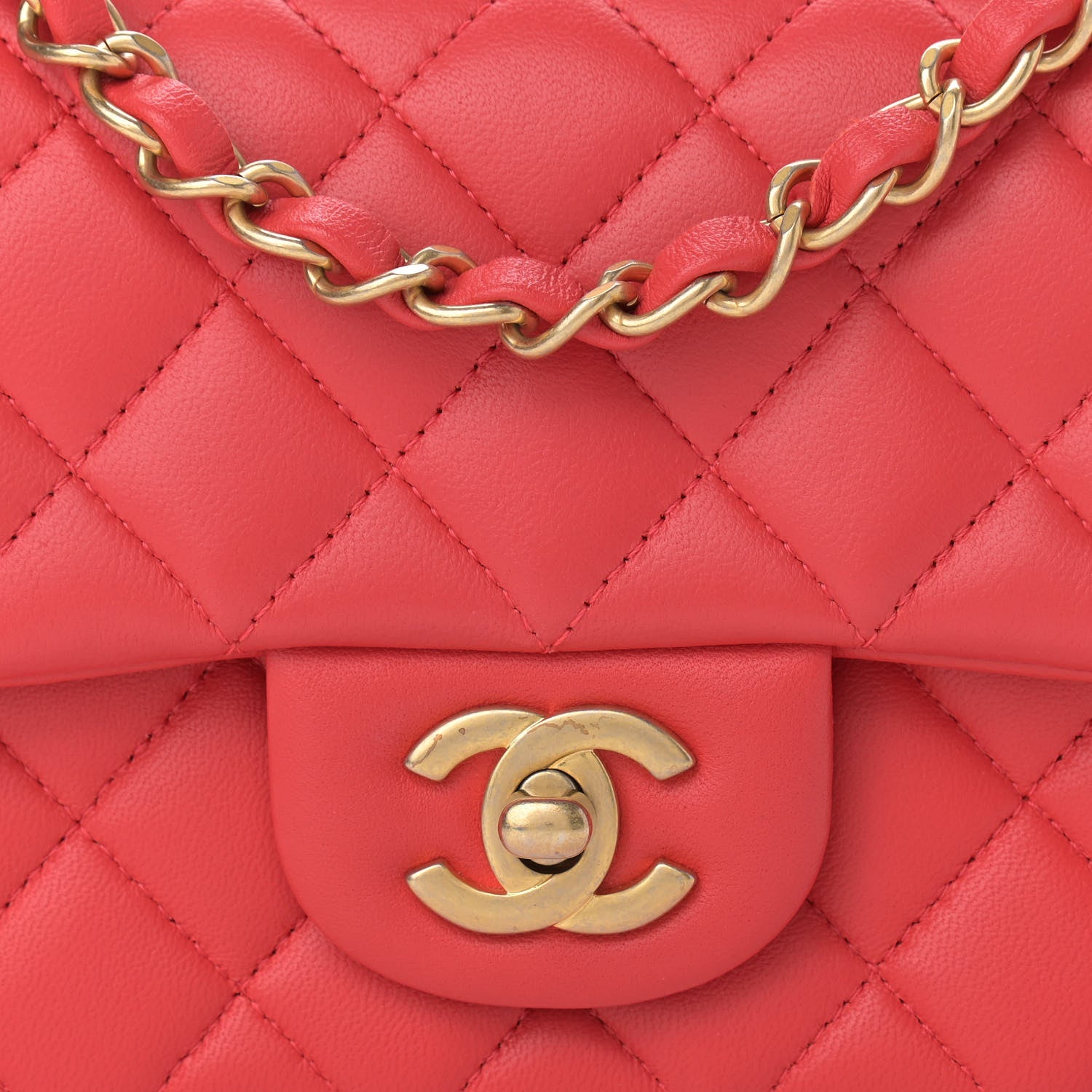 Chanel Lambskin Quilted Mini Rectangular Flap Coral 8 of 10