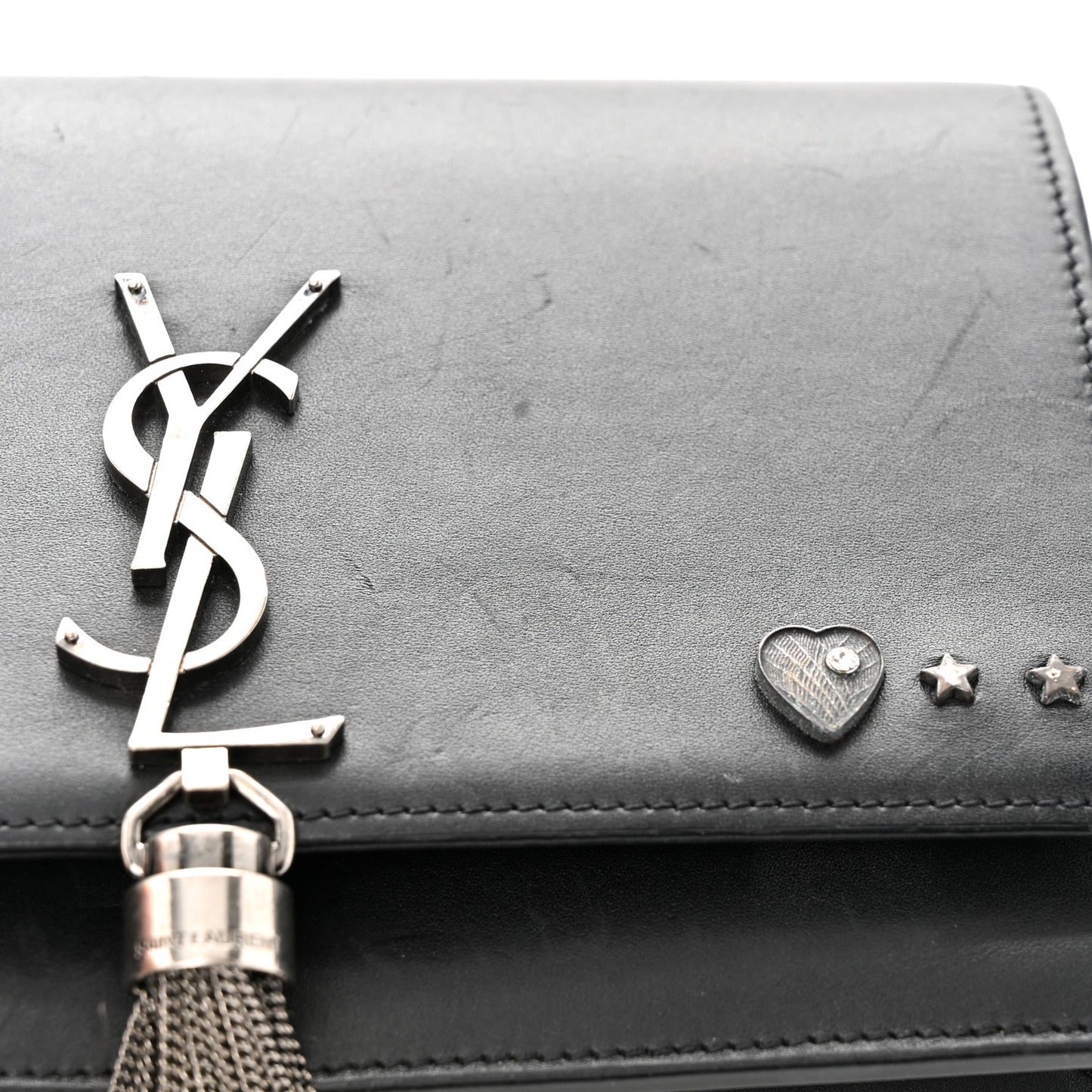 Smooth Calfskin Classic Monogram Pins Kate Tassel Chain Wallet Black