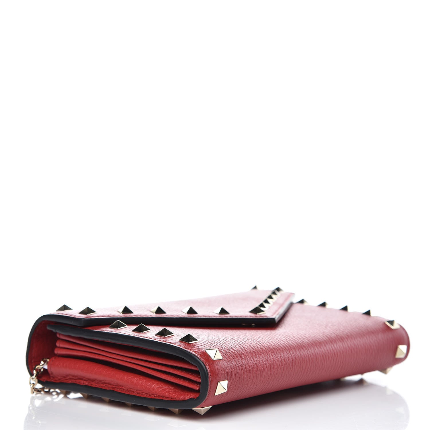 Valentino Garavani Pebbled Calfskin Rockstud Envelope Wallet on Chain Rosso Valentino 4 of 10