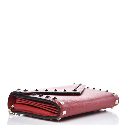 Valentino Garavani Pebbled Calfskin Rockstud Envelope Wallet on Chain Rosso Valentino 4 of 10