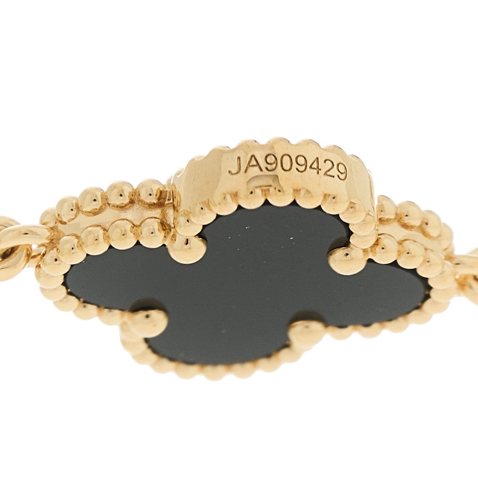 18K Yellow Gold Black Onyx 10 Motifs Vintage Alhambra Necklace