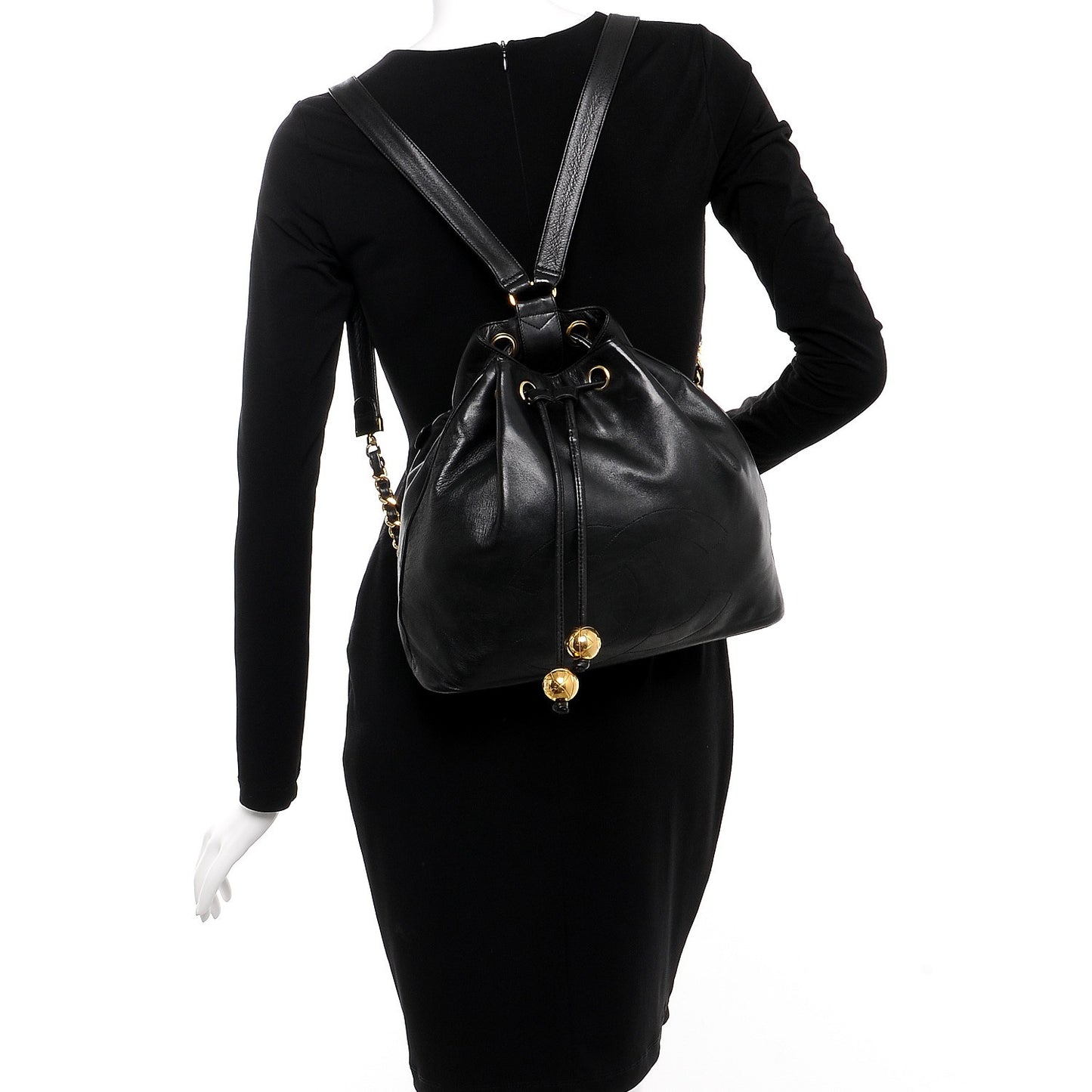 Lambskin CC Drawstring Backpack Black