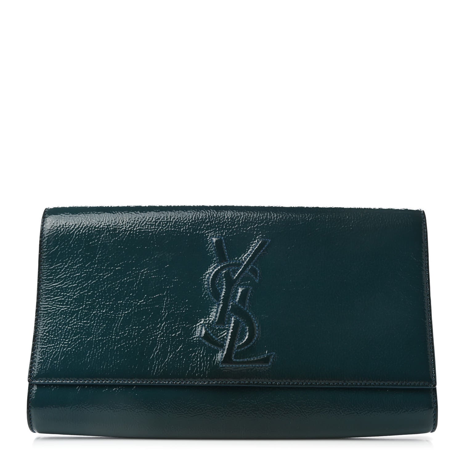 Saint Laurent Textured Patent Monogram Large Belle De Jour Clutch Turquoise 1 of 7