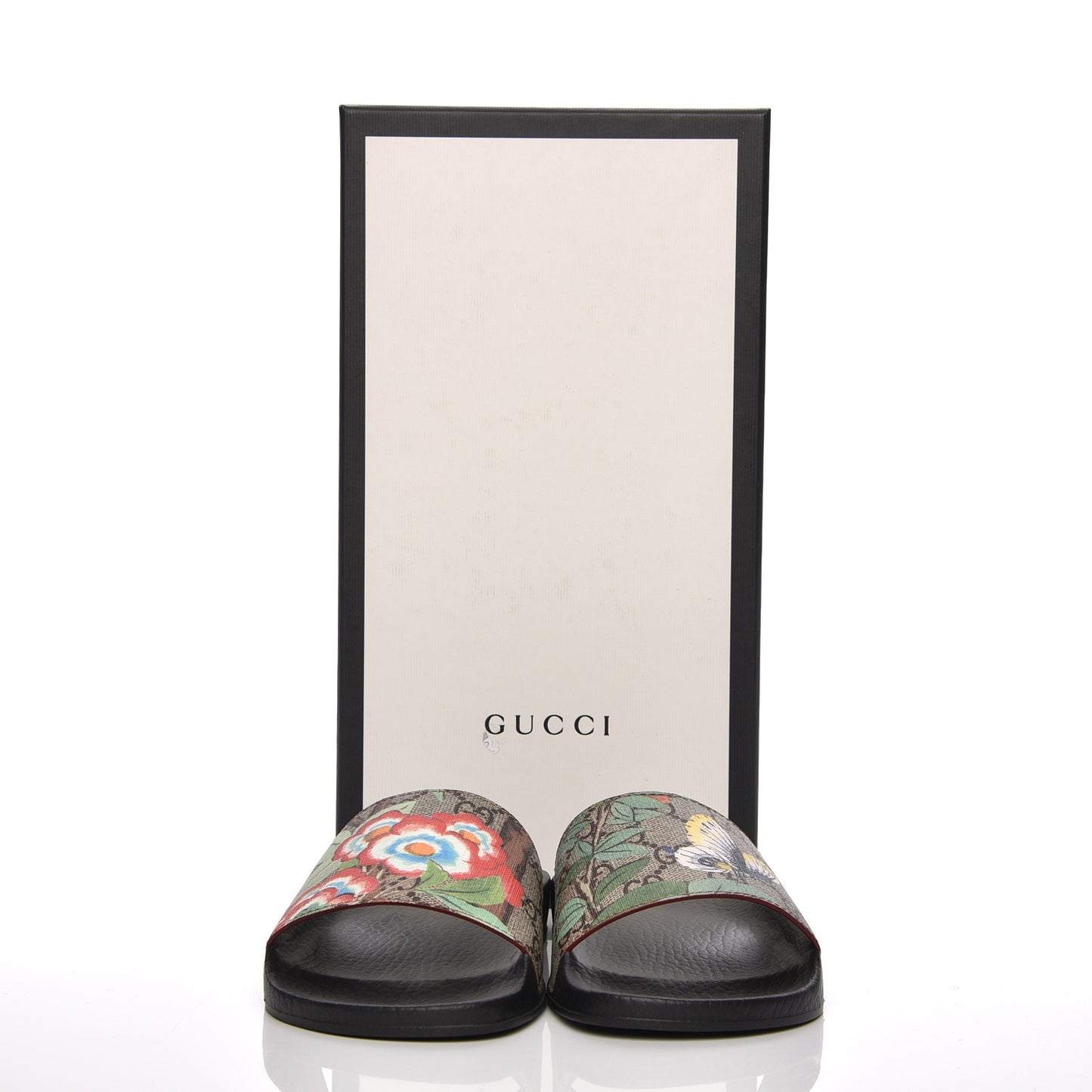 GG Supreme Monogram Tian Print Slide Sandals 35 36 Black Ebony Multicolor