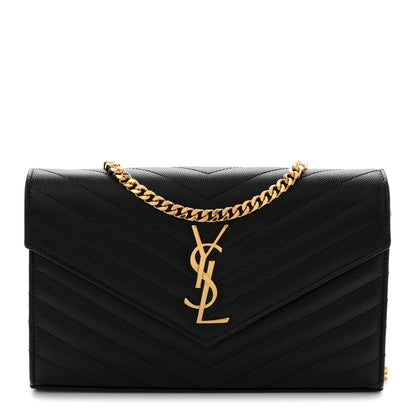 Saint Laurent Grain De Poudre Matelasse Chevron Monogram Chain Wallet Black 1 of 11