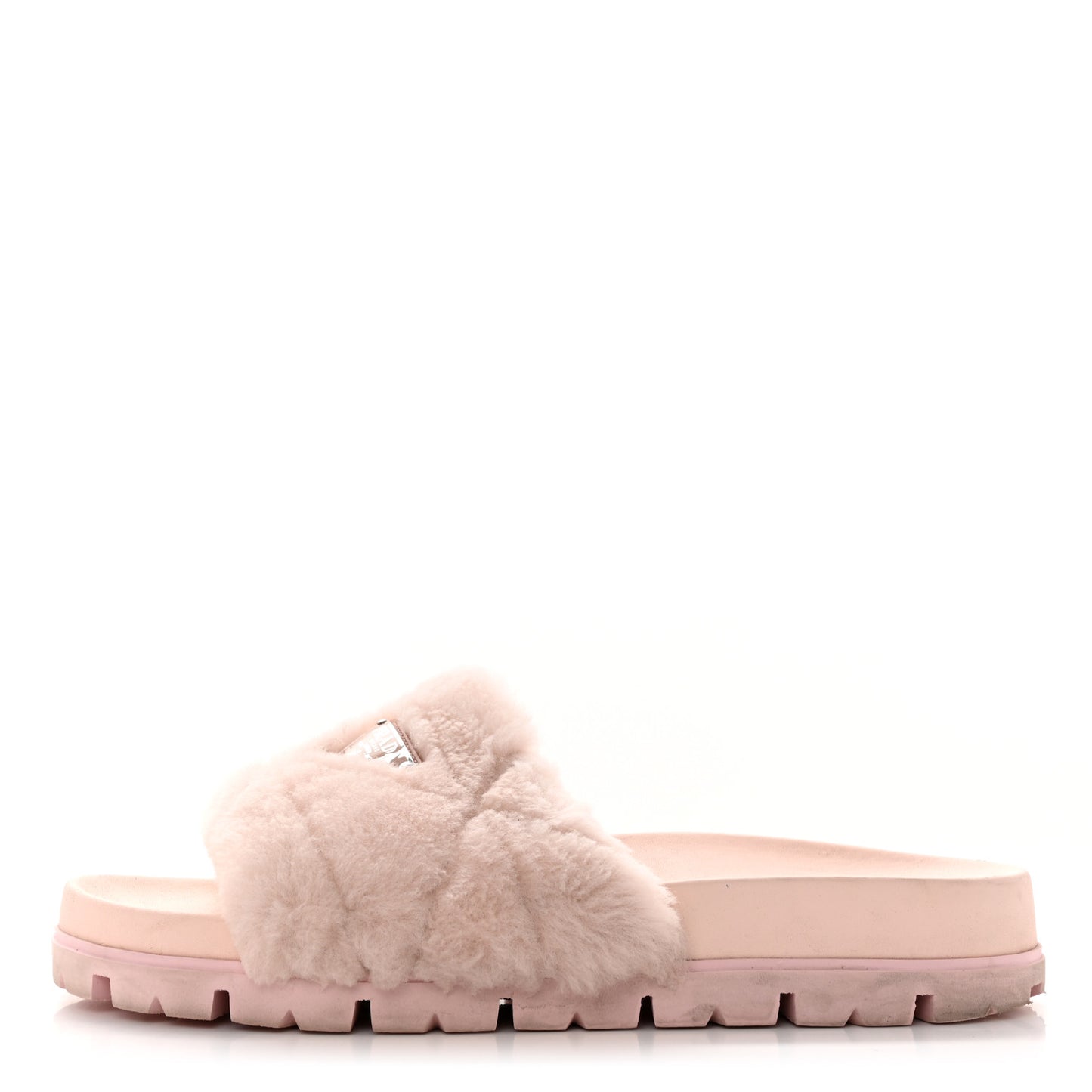 Shearling Metal Triangle Logo Lug Sole 20mm Slide Sandals 40.5 Orchidea