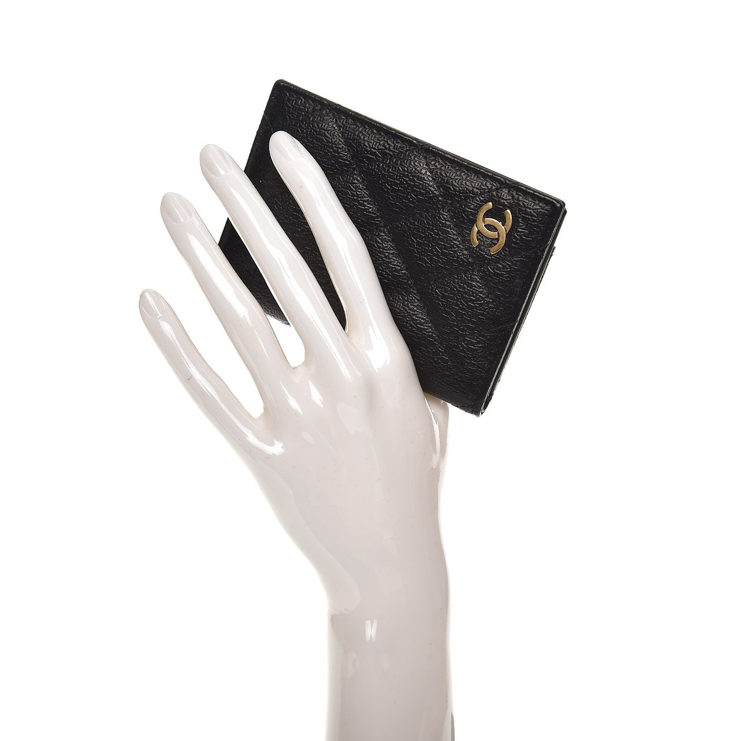 Letter Calfskin Embossed Quilted CC Card Holder Wallet Black