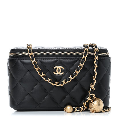 Chanel Lambskin Quilted Pearl Crush Small Vanity Case With Chain Black 1 of 4