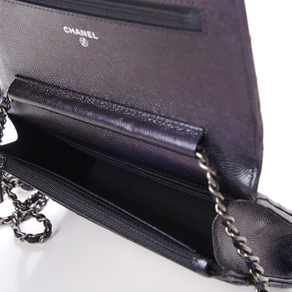 Chanel Iridescent Caviar Chevron Quilted Wallet On Chain WOC Black 7 of 10
