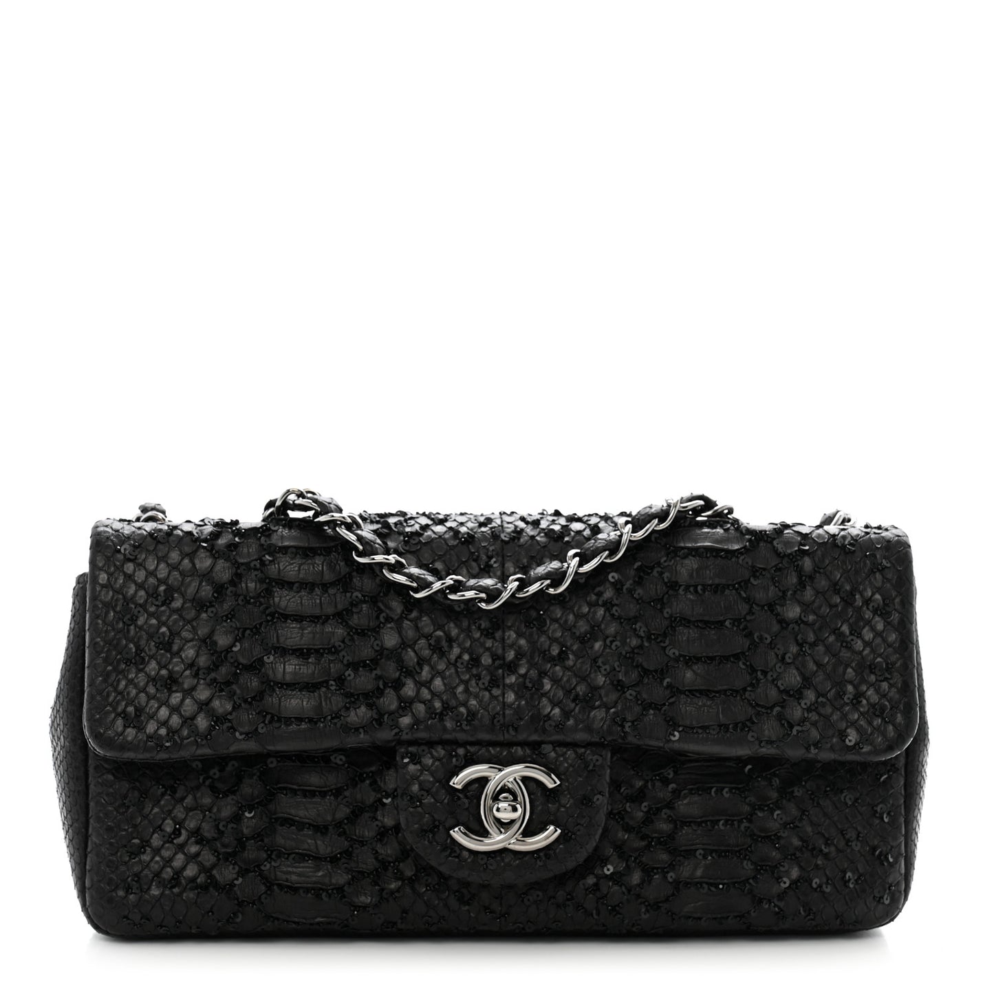 Metallic Snakeskin Sequin Flap Black