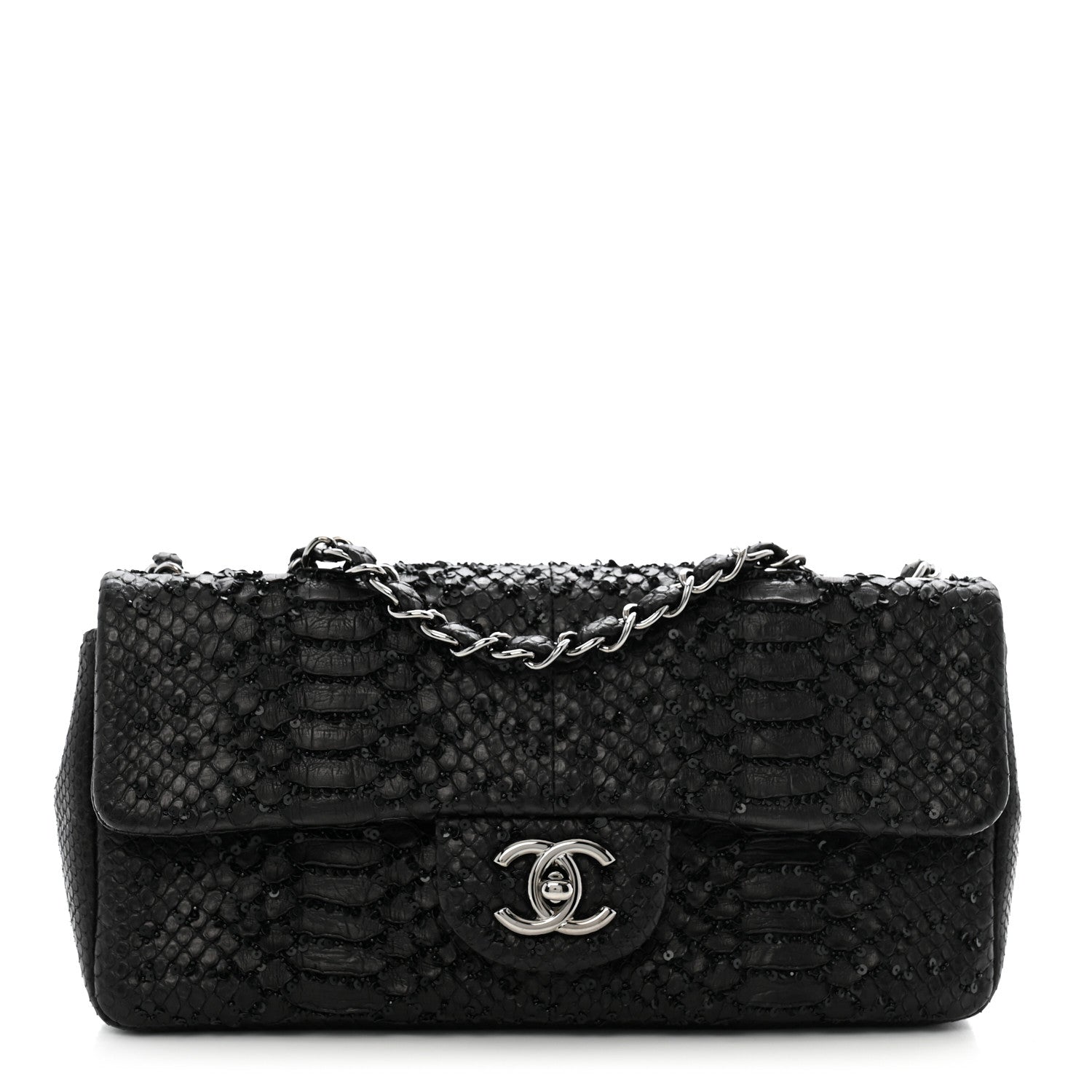 Chanel Metallic Snakeskin Sequin Flap Black 1 of 14