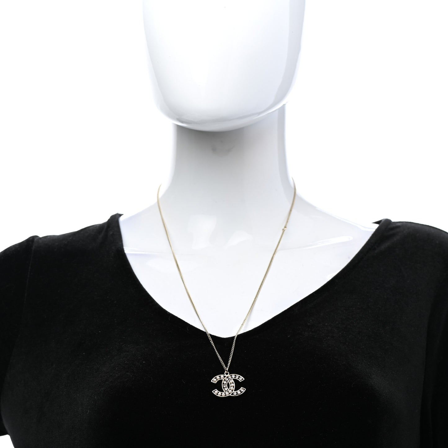 Pearl Crystal CC Pendant Necklace Gold
