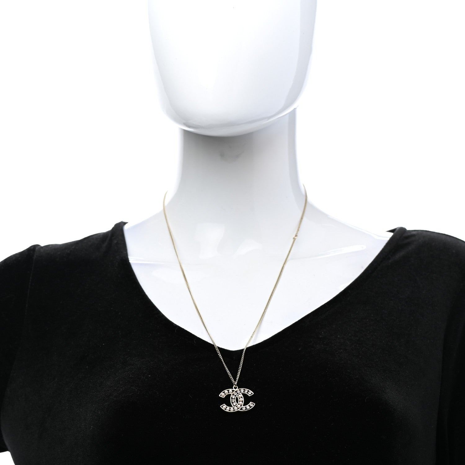 Chanel Pearl Crystal CC Pendant Necklace Gold 2 of 6