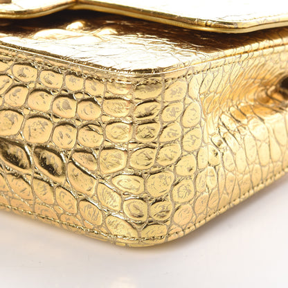 Chanel Metallic Calfskin Crocodile Embossed Mini Flap Gold 9 of 10