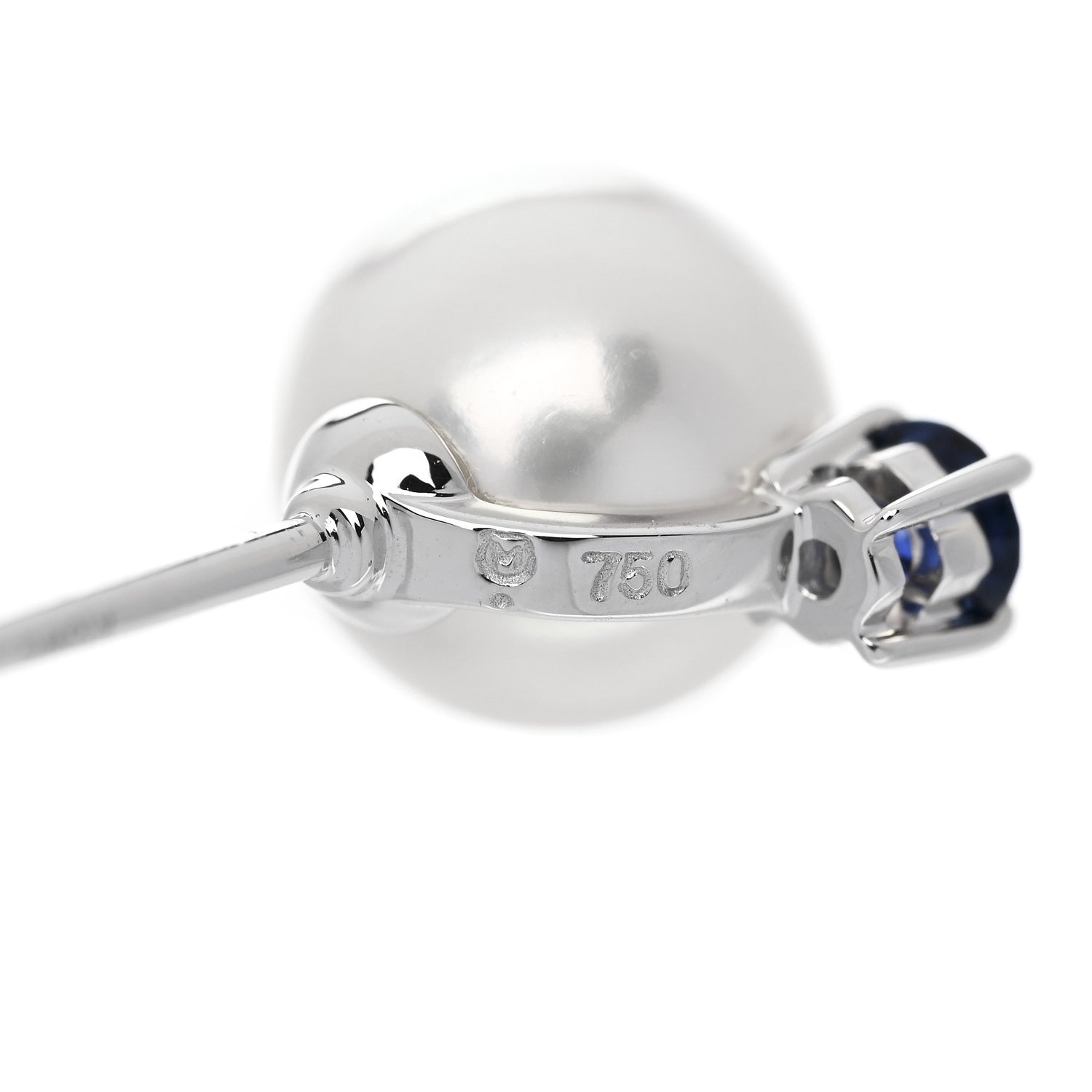 Mikimoto 18K White Gold Blue Sapphire Akoya Cultured Pearl 8-8.5mm Stud Earrings 4 of 5
