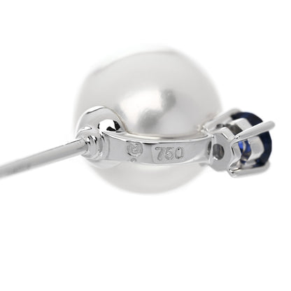 Mikimoto 18K White Gold Blue Sapphire Akoya Cultured Pearl 8-8.5mm Stud Earrings 4 of 5