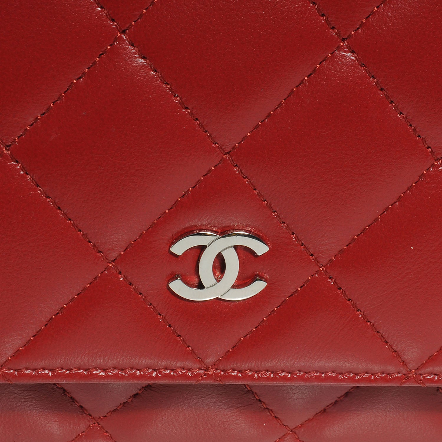 Chanel Lambskin Quilted Wallet On Chain WOC Red 5 of 9