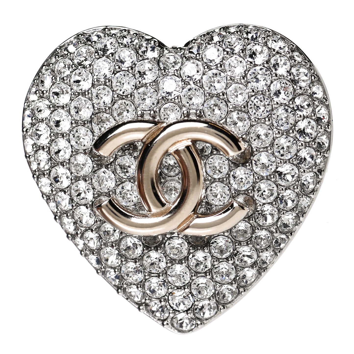 Crystal CC Heart Brooch Silver Gold