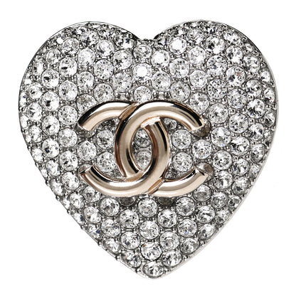 Chanel Crystal CC Heart Brooch Silver Gold 1 of 3
