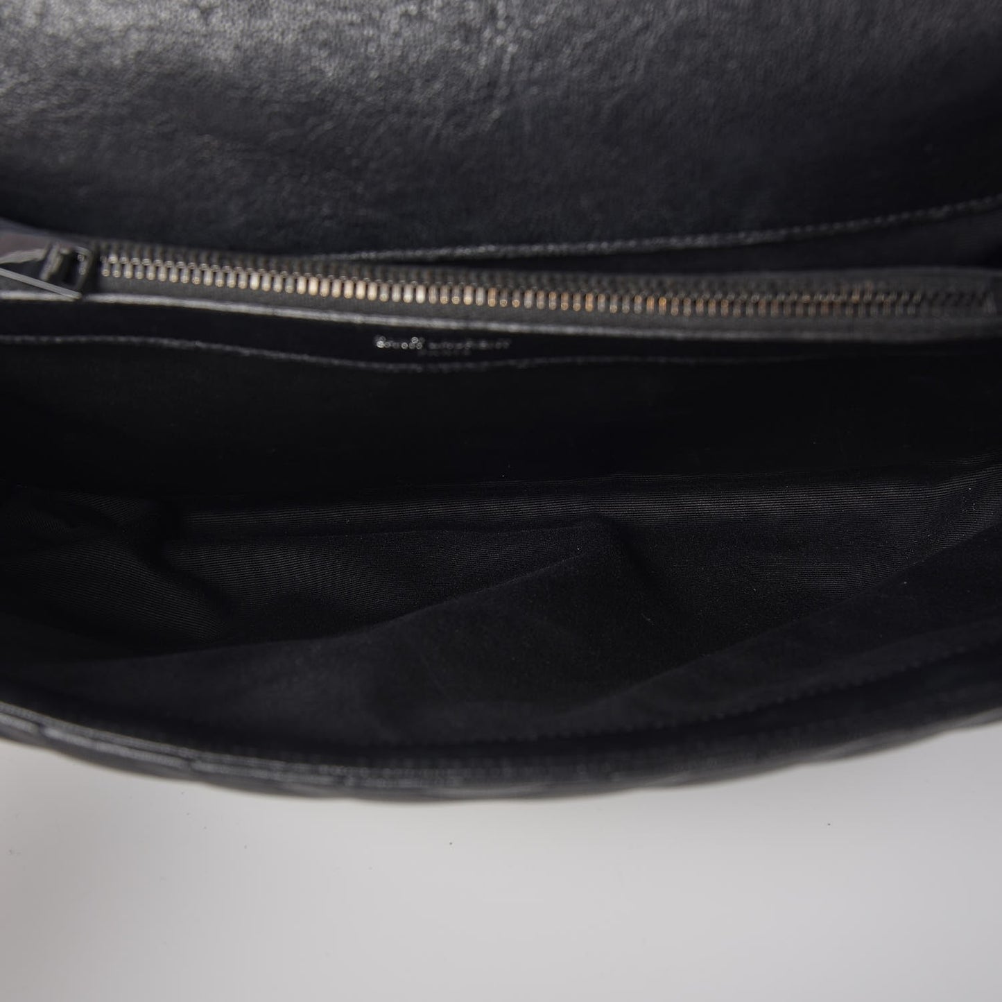 Sheepskin Matelasse Chevron Monogram Monochrome Large College Satchel Black