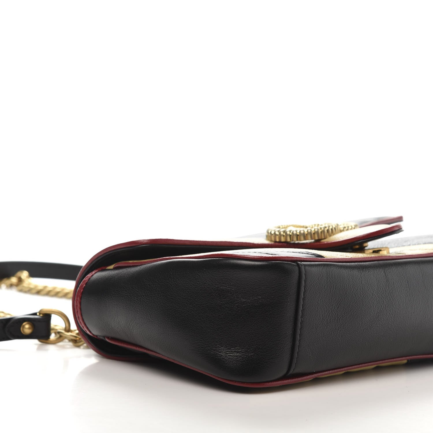 Gucci Vintage Effect Calfskin Matelasse Diagonal Striped Small Torchon GG Marmont Shoulder Bag Black Beige 5 of 12