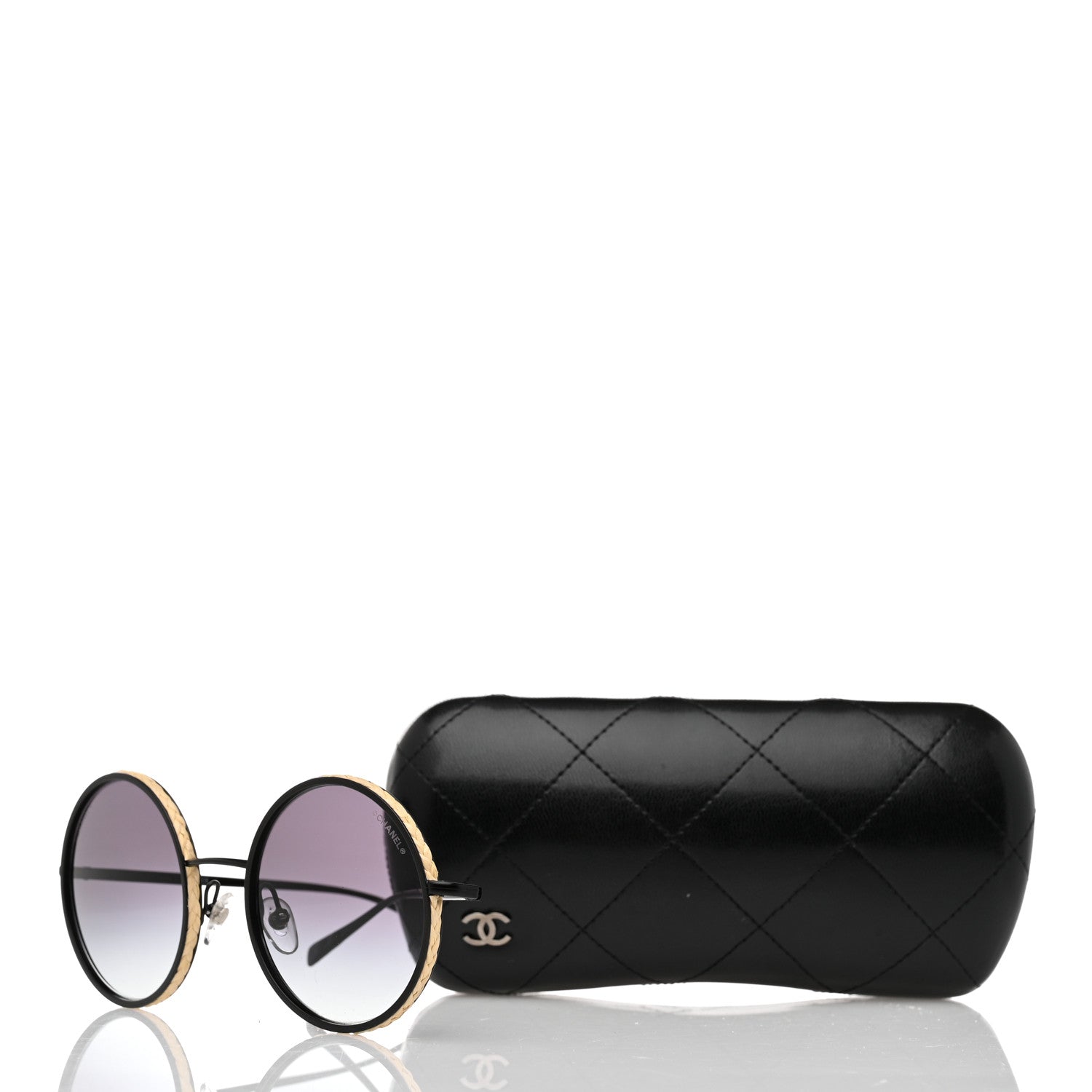 Chanel Metal Raffia Braided Round Sunglasses 4250 Black 8 of 8